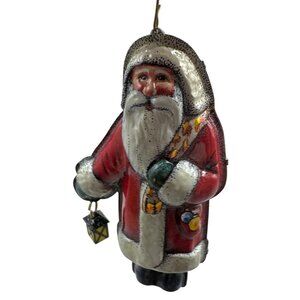 Vintage 1981 Hallmark Santa Claus Glass Christmas Ornament With Lantern READ